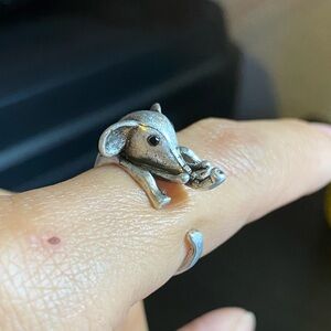 Unisex silver elephant open ring, Animal Irregular Chunky Punk open ring